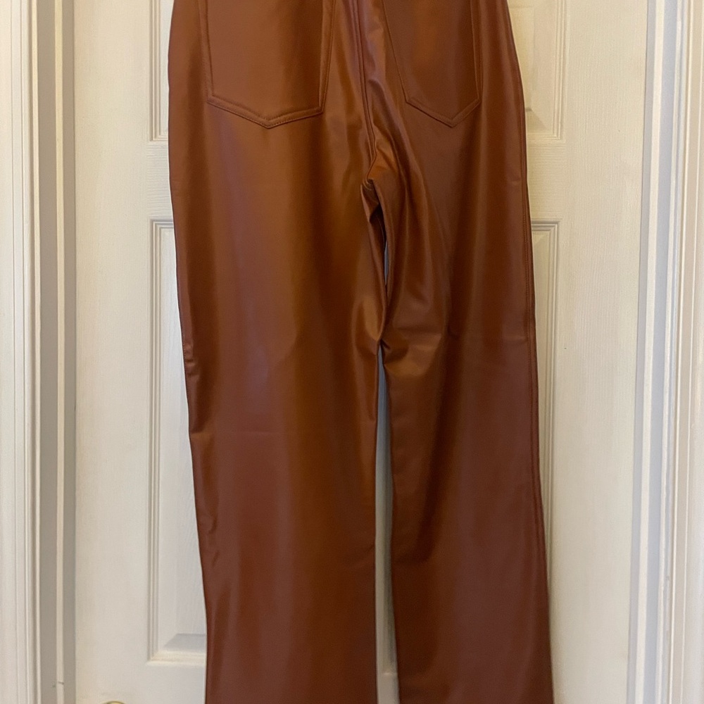 Abercrombie & Fitch Tan Faux Leather Pants. 90’s Straight Ultra High Rise - Picture 2 of 6